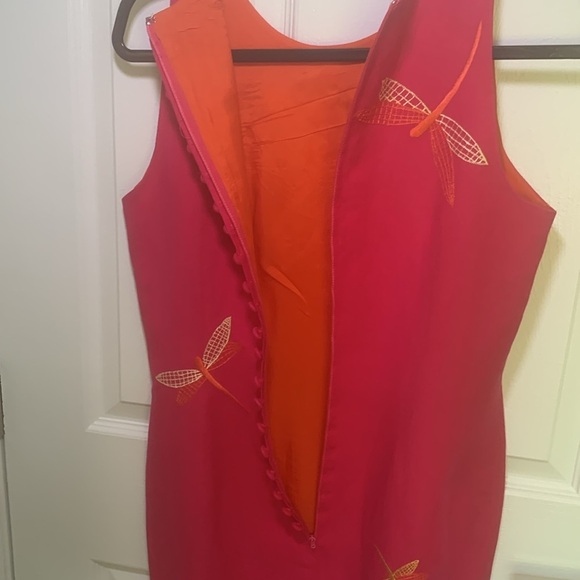 Talbots pink sheath dress with orange dragon fly embroidered print size 8 - Picture 6 of 8